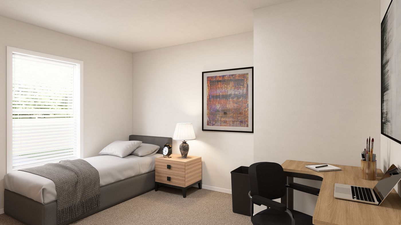 The DRM682F 68' DREAM Primary Bedroom. This Manufactured Mobile Home features 4 bedrooms and 2 baths.