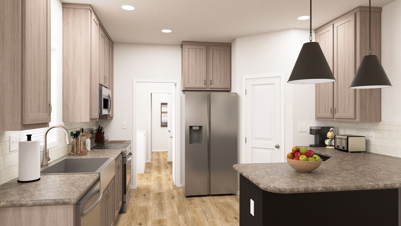 The PREFERRED PLUS CP561F Kitchen. This Manufactured Mobile Home features 3 bedrooms and 2 baths.
