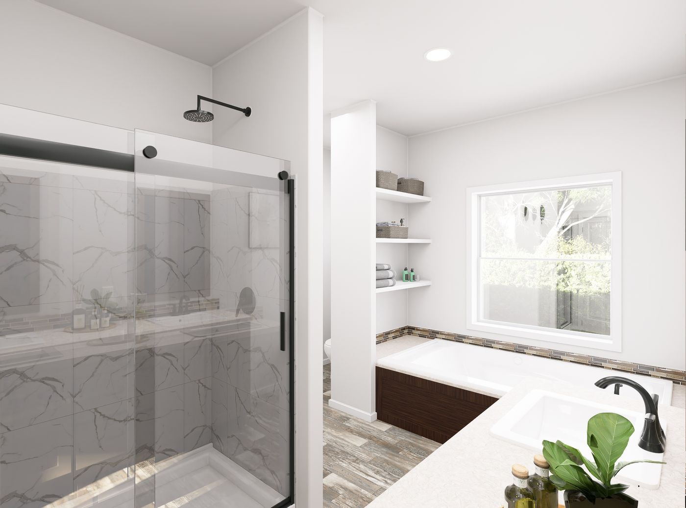 The PREFERRED PLUS CP641F Primary Bathroom. This Manufactured Mobile Home features 3 bedrooms and 2 baths.