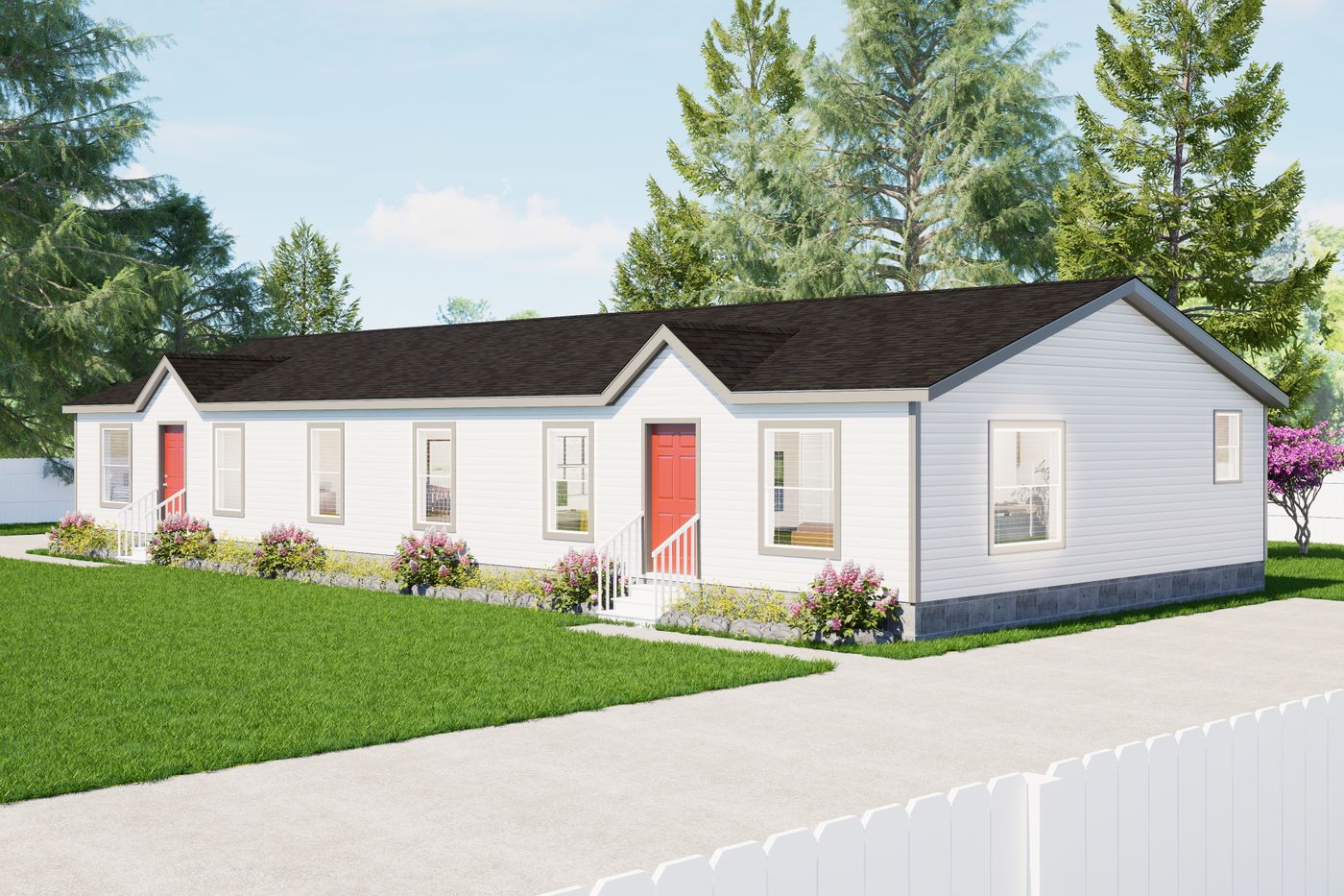 The B DUPLEX 2/2 2/2 Exterior. This Manufactured Mobile Home features 3 bedrooms and 4 baths.