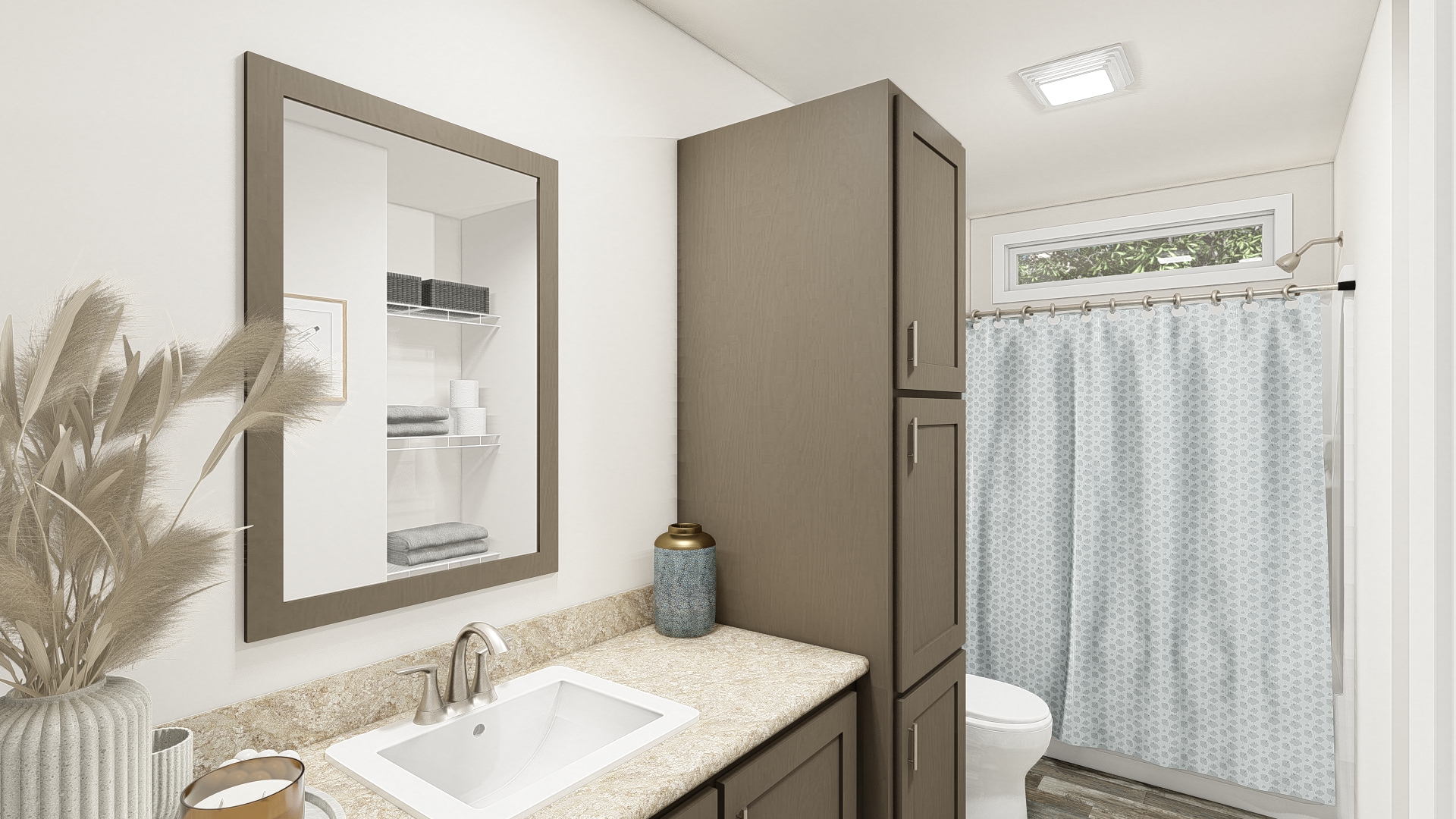 The DRM481F 48' DREAM Primary Bathroom. This Manufactured Mobile Home features 3 bedrooms and 2 baths.