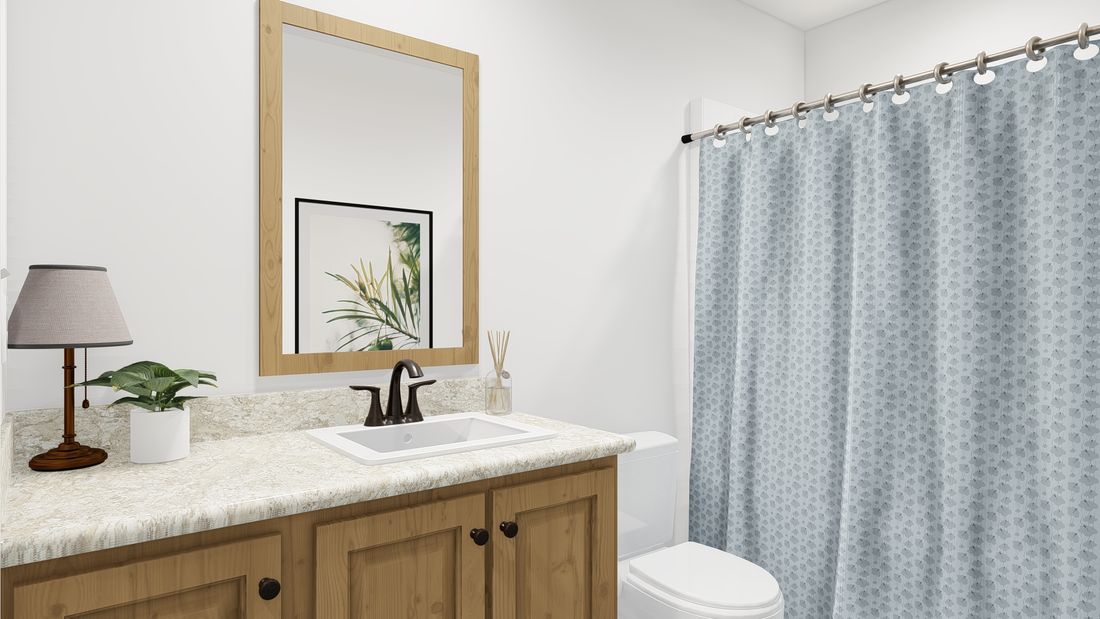 The INS382F REDWOOD II     CLAYTON Guest Bathroom. This Manufactured Mobile Home features 2 bedrooms and 2 baths.