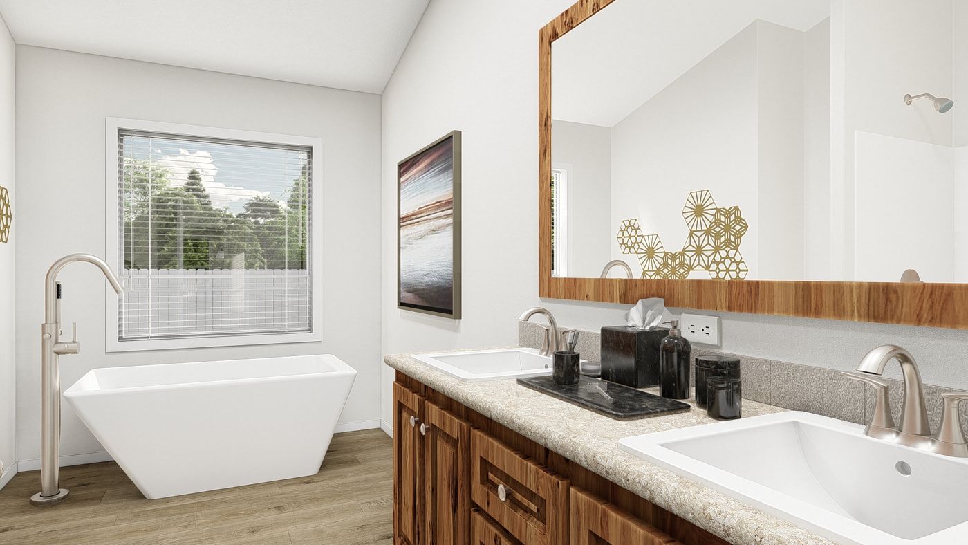 The QL604K                 CLAYTON Primary Bathroom. This Manufactured Mobile Home features 4 bedrooms and 2 baths.