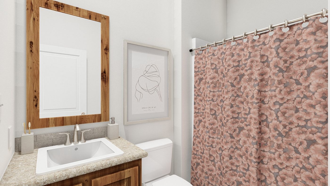 The QL604K                 CLAYTON Guest Bathroom. This Manufactured Mobile Home features 4 bedrooms and 2 baths.